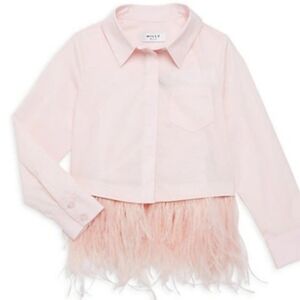 Milly Minis Pale Pink Little Girl's Ostrich Feather-Trimmed Shirt Sz 14